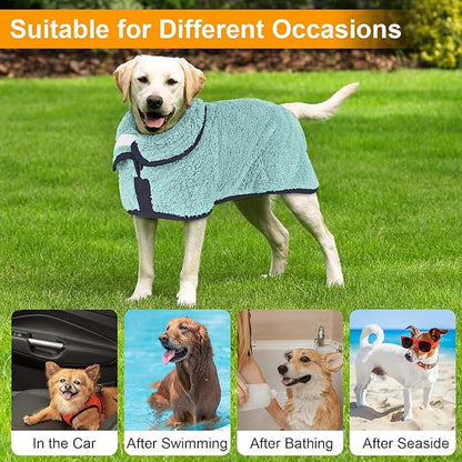 Dog Bathrobe Super Absorbent Dog Towels Large Quick Drying Robes for After Bath Soft Adjustable Warm Keeping Dogs Towel(S-XXL)