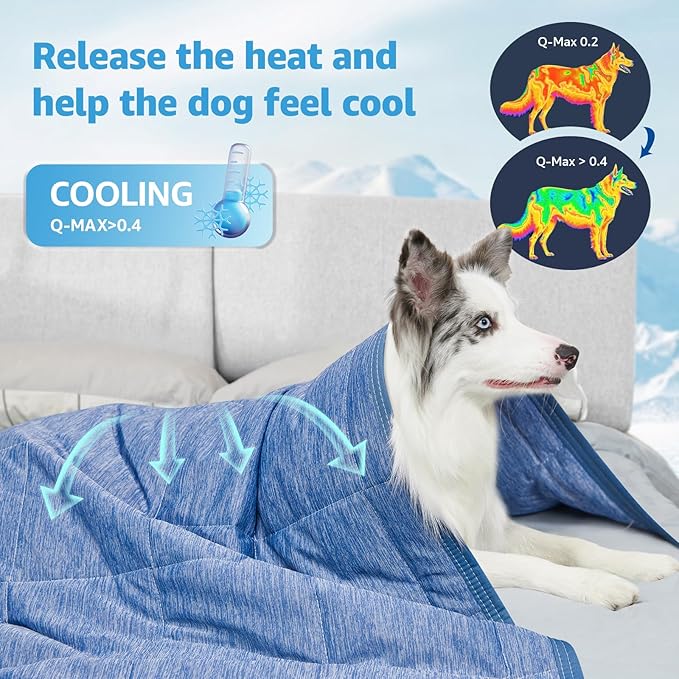 Cooling Blanket for Dogs, 0.4 Q-MAX Pets Cooling Comforter Throw for Bed Cover, Summer Blanket for Large Dogs Washable, Soft Lightweight Cold Mats for Pet Hot Weather (60"×80"/Deep Blue)
