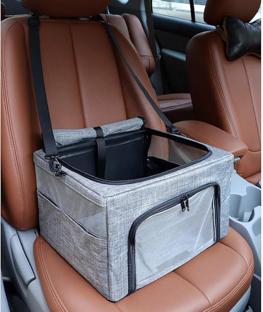 Dog Cat Car Seat, Collapsible Cat Puppy Car Carrier with Metal Frame, Travel Bag for Small Medium Pet up to 15 lbs