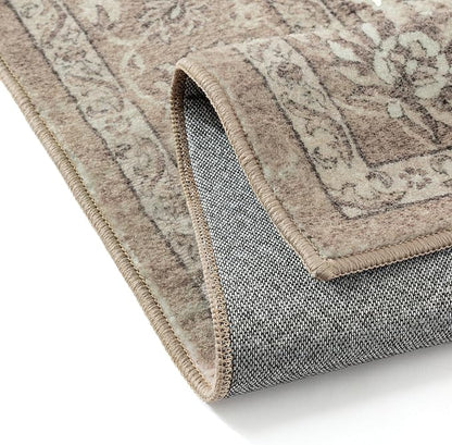 2x6 Runner Rug Brown Washable Hallway Vintage Carpet Kitchen Small Long Non Slip Stain Soft Resistant Low Pile Thin Boho Accent Indoor Throw Rug for Bedroom Laundry Living Room