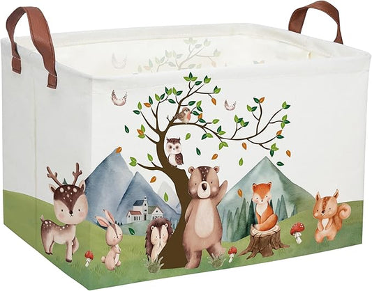 Kids Basket Animal Baskets Cute Storage Bins Rectangular Toy Storage Bin Organizer Book Box ,Animals Room Decor(Mountain animal)