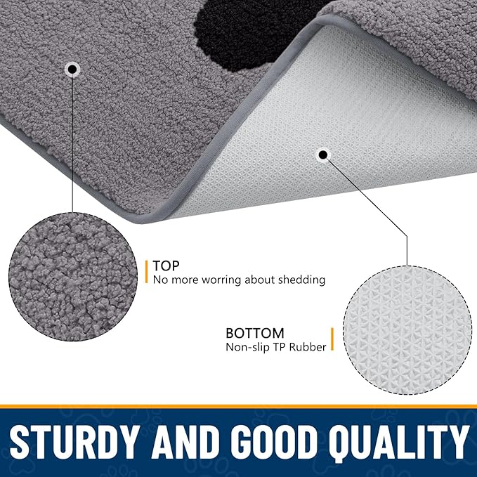 Smiry Dog Door Mat for Muddy Paws, Absorbs Moisture and Dirt, Low-Profile Entryway Mat with Non-Slip Backing, Entry Indoor Outdoor Doormat for Inside Floor (59x35 Inches, Grey, Paw)
