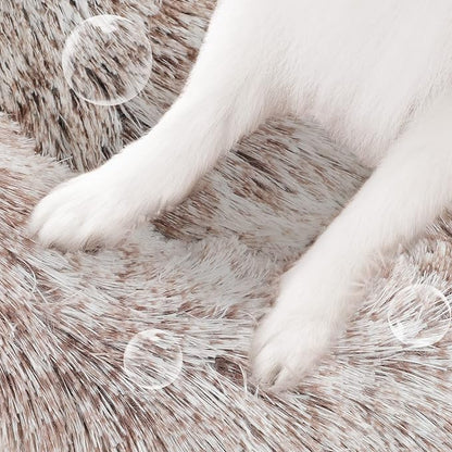 NOYAL Calming Donut Dog Bed for Small to Medium Dogs & Cats - Plush Faux Fur Anti-Anxiety Pet Bed with Machine Washable Cover & Non-Slip Base