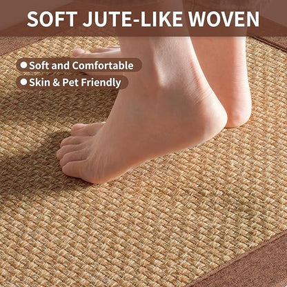 Kitchen Rugs Non Slip Washable, Super Absorbent Kitchen Mats for Floor, Rubber Backing Jute-Like Braid Kitchen Sink Mat Runner Rug Standing Floor Mat, Easy to Clean, Brown 17"x47"