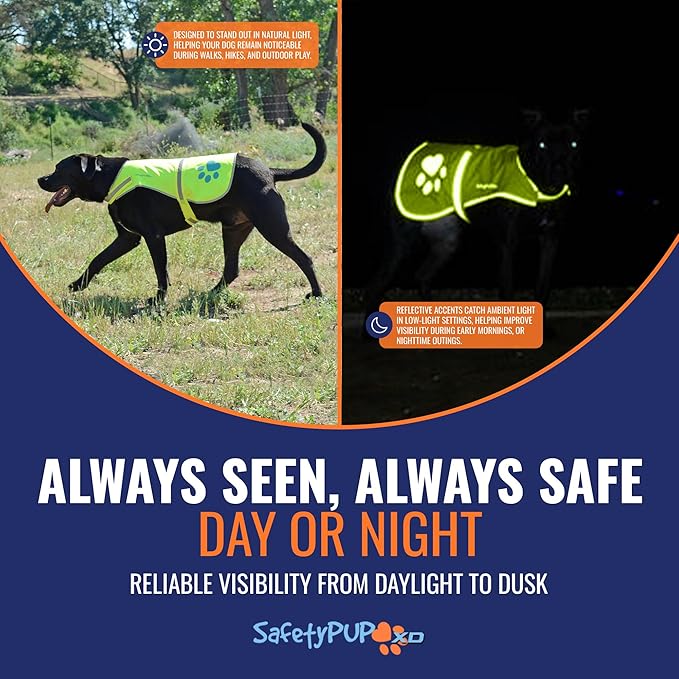 SafetyPUP XD Dog Reflective Vest – Hi-Vis Fluorescent Visibility That Helps to Safeguard Your Pet On/Off Leash in Urban & Rural Areas (Yellow, X-Small)