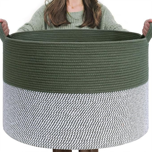 INDRESSME INDRSSME Large Laundry Storage Basket, 21.7 x13. 8 - Decorative Rope Blanket Basket for Organizing Bedroom, Living Room, Nursery, Toy Storage for Colthes Towel, Empty Gift Baskets -Green