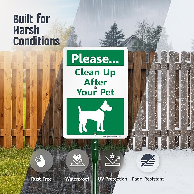 SmartSign10 x 7 inch Please Clean Up After Your Pet Yard Sign with DOG Graphic, 40 mil Laminated Rustproof Aluminum, 21.5 inch tall Sign and Stake Kit by SmartSign, 100+ Years of Sign Expertise