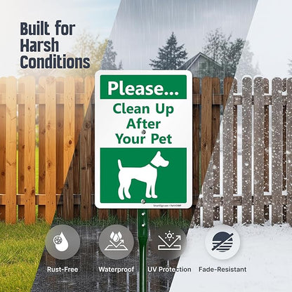 SmartSign10 x 7 inch Please Clean Up After Your Pet Yard Sign with DOG Graphic, 40 mil Laminated Rustproof Aluminum, 21.5 inch tall Sign and Stake Kit by SmartSign, 100+ Years of Sign Expertise