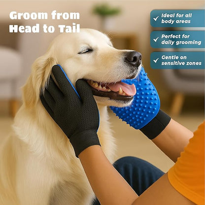 Pet Grooming Gloves – Efficient Dog & Cat Grooming Gloves 2-in-1 Deshedding Glove & Massage Mitt for Bathing, Washing & Shedding, Safe for Short/Long Hair – 2pcs (Blue)