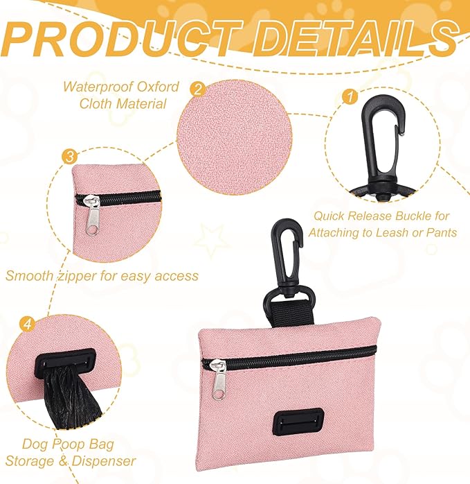 Dog Poop Bag Holder, Pet Waste Bag Dispenser Dog Treat Pouch with Clip Oxford Cloth Portable Reusable Easy Cleanup(2Pcs, Gray/Pink), Intended for Outdoor/Travel/Walking
