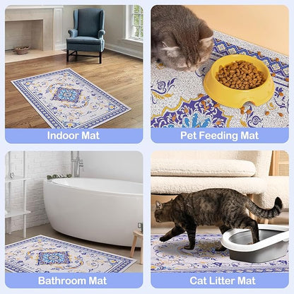 Glittme Cat Litter Mat with Non-Slip Bottom Litter Box Mat 40"x30" Litter Trapping Mat Easy to Clean Washable Cat Food Mat for Kitty,XL