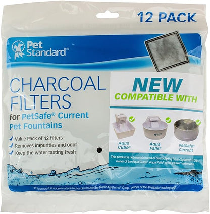 PETSTANDARD Replacement Filter Compatible with PetSafe® Fountain Aqua Cube®, Aqua Falls® and Current Pet Water Fountain, Pack of 12
