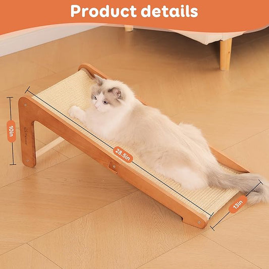 Sisal Cat Scratcher for Indoor Cats, Beechwood Base, Natural Sisal Woven Scratch Pad, Durable Scratching Post, Furniture Protector (L2)