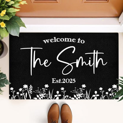Custom Doormat with Family Name - Personalized Entryway Door Mat Front Door Mat for Outdoor Decor Entrance Mat Housewarming Gift with Anti-Slip Backing Design09