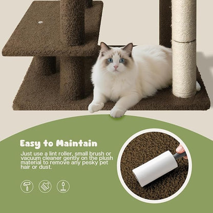 4-Step Pet Steps for Cats/Dogs, Cat Stairs with Sisal Scratching Post, Cat Steps for Older Cats with Enlarge Perch, Pet Stairs for High Bed and Couch, Brown