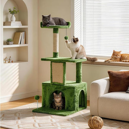 38.5In Cat Tree with Scratching Post, Cat Tree Tower with Condo for Indoor Use, Cat Furniture with Hanging Ball for Kitten and Cat Adult