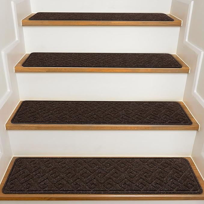 Stair Treads for Wooden Steps Indoor, 15 Pack 8" X 30" Non Slip Carpet Stair Treads with Reusable Adhesive for Kids Elders and Dogs, Surface Polyester TPR Backing Stair Rugs