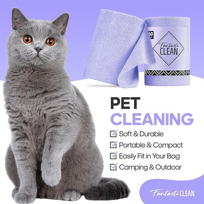 Fantasticlean Microfiber Cleaning Cloth Roll -60 Pack, Tear Away Paperless Towels, 8" x 8", Reusable Washable Rags, for House Kitchen, Pet, Office, Indoor Outdoor, Compact and Portable (Light-Purple)