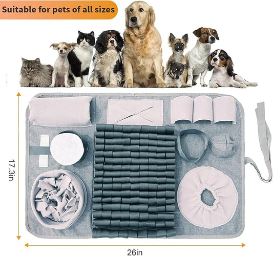 Snuffle mat for Dogs Iteractive Dog Puzzle Toy Used for Training Stress Relief This sniffing mat effectively slows your dog's eating pace. Suitable for indoor and outdoor use. Gray (26 x 17 inches)