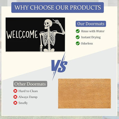 Indoor Rugs for Entryway,Gothic Skeleton Welcome Mat for Home,Halloween Skull Low Profile Entrance Rugs Non-Slip Doormats for Back Door Patio, Porch,Home Stairway,30 x 17 Inch