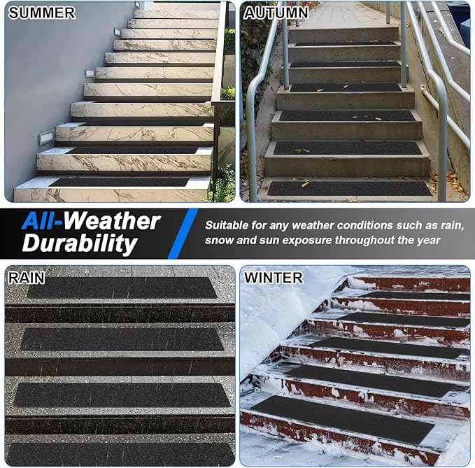 Outdoor Stair Treads Non-Slip Step Strips for Wooden Steps 5 Pack 6” x 24” Anti Slip Grip Tape Precut for Outside Stairs, Non Skid Stair Tread Mats Weather Resistant for Outdoors, Black
