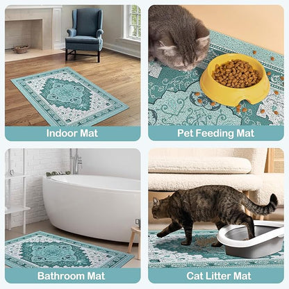 Glittme Cat Litter Mat with Non-Slip Bottom Litter Box Mat 40"X30" Litter Trapping Mat Easy to Clean Washable Cat Food Mat for Kitty,XL
