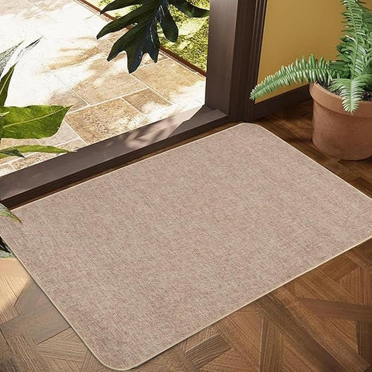 Indoor Door Mat, 1/10 in Ultra Thin Door Mat, Non-Slip Natural Rubber Backing Inside Doormat, Washable, Low-Profile Entrayway Mats, Durable Dirt Trapper for Various Entrance, 47''X24'' Khaki