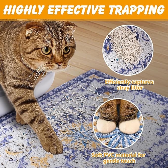 Cat Litter Mat, 20x15 in Litters Box Mat Waterproof Non-Slip Easy to Clean Washable Trapping Mat for Kitty