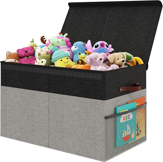 Large Toy Storage Box with Lid Upgraded Toy Storage Chest Organizer with Divider Foldable Toy Bin for Kids Boys Girls Playroom Nursery Bedroom (25"x13"x16")