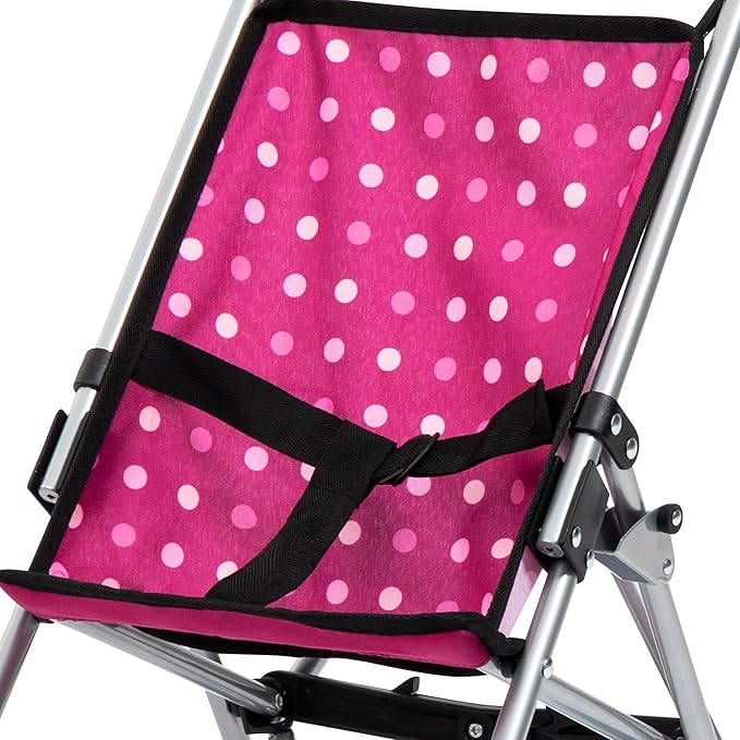 Bayer Buggy Umbrella Doll Stroller - Hot Pink & White Polka Dots, Foldable Toy Stroller for 18 inch Dolls, Ages 3+