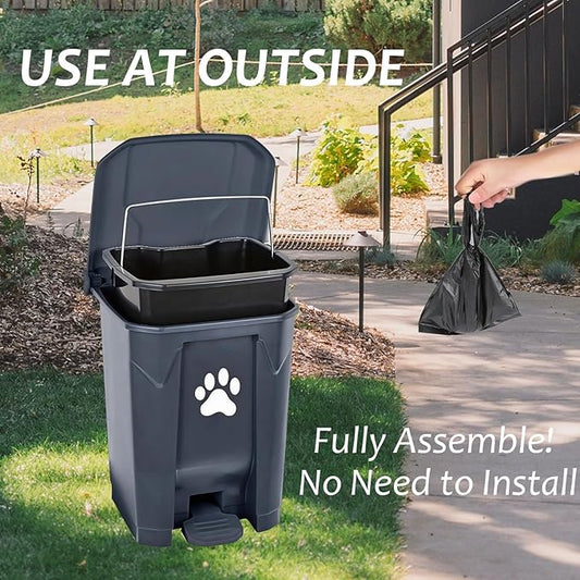 tebiete Dog Poop Trash Can Outdoors Pet Waste Station with Lid Dog Waste Disposal Container with Removable Inner Bin Bucket Hands-Free Pedal Garden Yard Home with Waste Bags, Grey