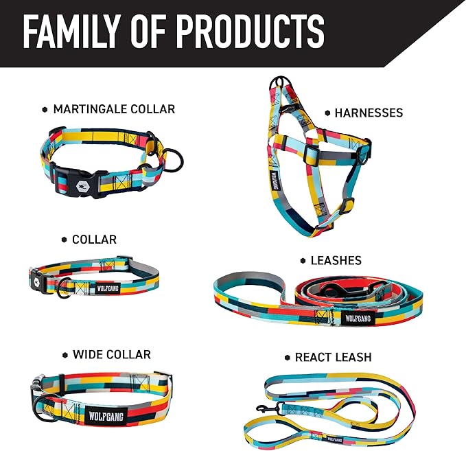 Wolfgang Heavy Duty, Adjustable Dog Collar with Quick Release Nylon Buckle for Walking & Training, Mixtape Print, Medium