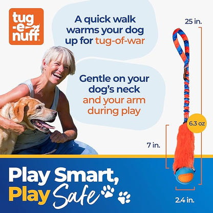 Tug-E-Nuff Fauxtastic PowerBall Bungee, Durable, Faux-Fur Fetch & Tug of War Dog Toy with Rubber Ball, Interactive Dog Tug Toys for Training Small, Medium, Large Dogs, 25 in, Pink Pattern