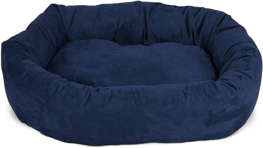 Majestic Pet 40 Inch Suede Calming Dog Bed Washable – Cozy Soft Round Dog Bed with Spine Support for Dogs to Rest Their Head - Fluffy Donut Dog Bed 40x29x9 (Inch) - Round Pet Bed Large – Navy
