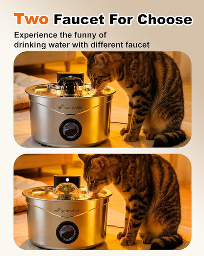 Wireless Cat Water Fountain Stainless Steel, 88fl.oz/2.6L Pet Water Dispenser Long-Lasting 4000mAh Battery with 7 Filters & 3 Sponges for Cats Dogs Indoor