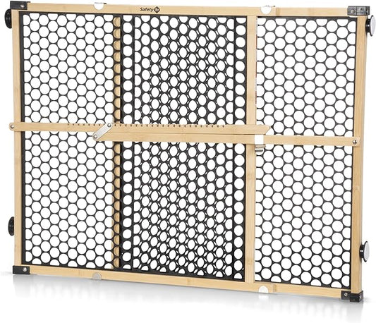 Safety 1st Bamboo Baby Gate for Doorways, No Drill Gate with Door, Dog Gates, Fits 28"-42", 24" High, Bamboo and Black