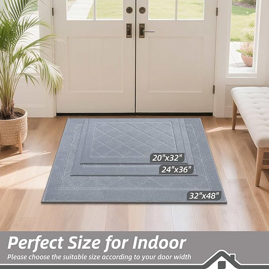 BEQHAUSE Dirt Trapper Door Mat 32" x 48", Doormat Non-Slip Entryway Rugs Washable, Dog Door Mat Stain Resistant and Absorbent Welcome Floor Mat for Front Back Door, Mud Wet Shoes & Paws, Grey