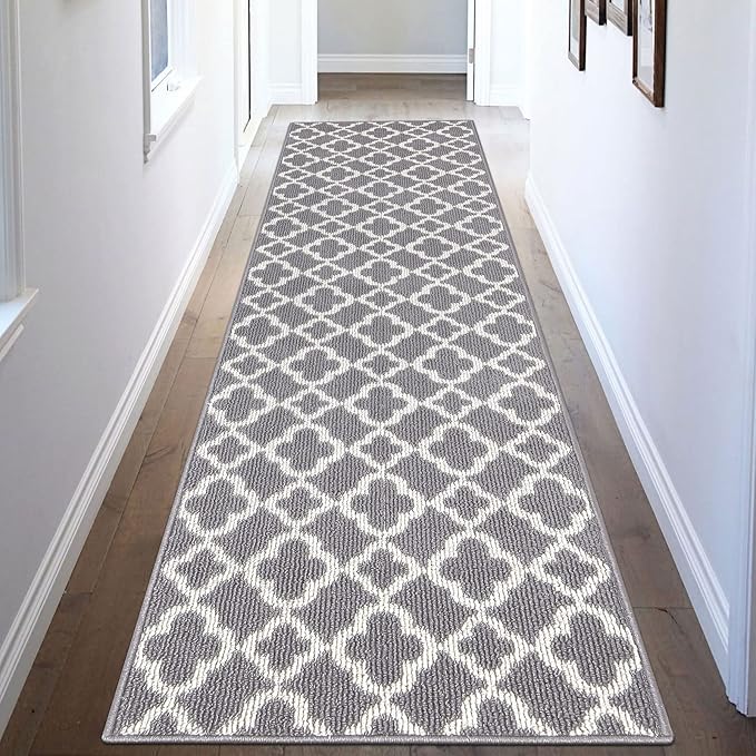 U'Artlines Long Runner Rug for Hallway 2×8feet Non Slip Kitchen Floor Carpet Runners Grey Geometric Pattern Machine Washable Area Rug for Entryway Bathroom