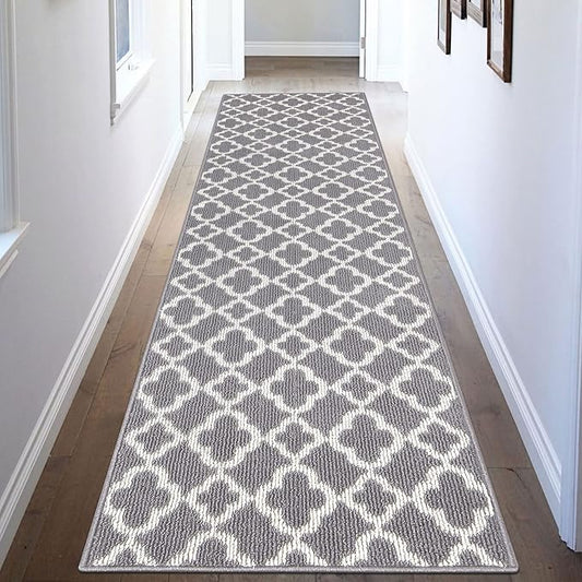 U'Artlines Long Runner Rug for Hallway 2×8feet Non Slip Kitchen Floor Carpet Runners Grey Geometric Pattern Machine Washable Area Rug for Entryway Bathroom