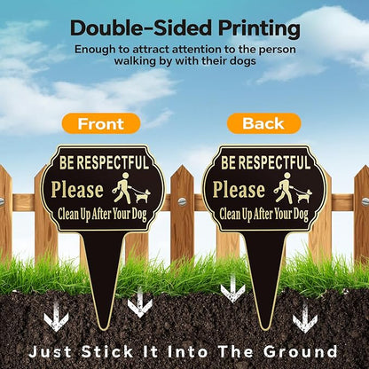 13.6"x9.6" Clean Up after Your Dog Signs Pick Up After Your dog sign with Integrated stake Double Side Printed- Be Respectful, No Dog Poop and Pee Stop Dogs from Pooping/Peeing On Your Lawn/Garden