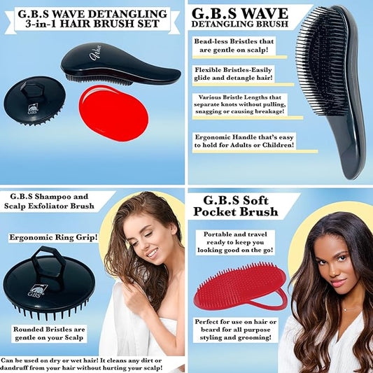 G.B.S Pet Deshedding Tools 3 Pack - Wave Fur Brush, Shampoo Brush, and Massager Brush - Perfect for Dogs or Cats