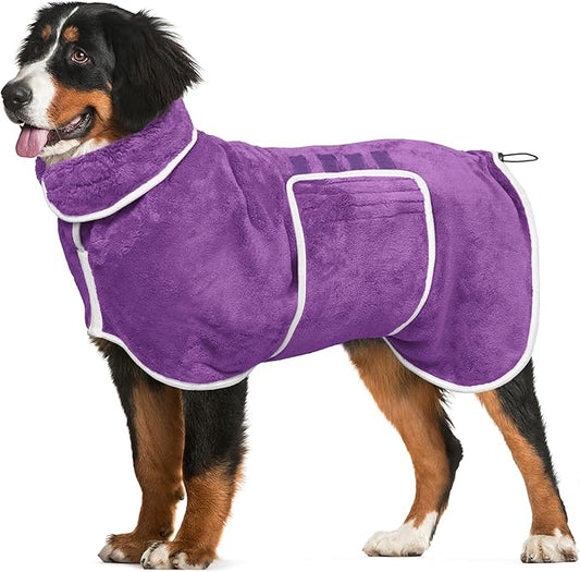 Dog Bathrobe Towel Dog Drying Coat - Super Absorbent Towels Bath Robe for Dogs Large, Soft Adjustable Collar & Belly Strap Fast Drying Coat Pet Cat Bath Robe (Violet, X-Large)