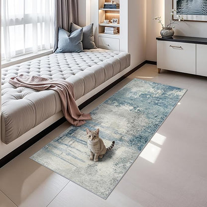 Rug Runners Abstract 2x6 - Washable Hallway Runner Rugs Non Slip Kitchen Carpet Low Pile Soft Indoor Floor Mat Front Door for Bedroom Entryway Laundry 2x6 Blue