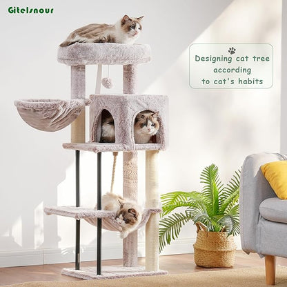 Gitelsnour Cat Tree, Cat Tower for Indoor Cats, 43.3 inch Cat Tree Tower with Sturdy Steel Tube, Cat Hammock, Cat Condo for Small Cats and Kittens, Cat Scratching Post, Muchroom GCT004SMU