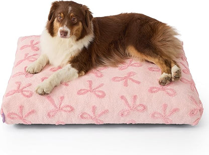 LE SURE Large Dog Beds-Thick Shredded Chopped Foam Pet Bed as Gift for Indoor with Removable Cover, Cute Modern Fuzzy Plush & Anti Slip Bottom,Bow Pink