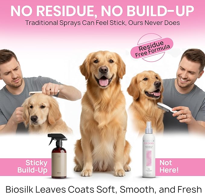 BioSilk for Dogs Detangling Spray with Shine Support, Lightweight Leave In Grooming Mist that Helps Smooth Coats, Detangle, and Add Shine Without Buildup, 8 Fl Oz