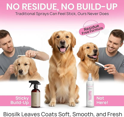 BioSilk for Dogs Detangling Spray with Shine Support, Lightweight Leave In Grooming Mist that Helps Smooth Coats, Detangle, and Add Shine Without Buildup, 8 Fl Oz