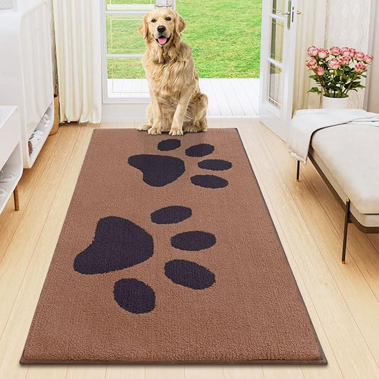 Smiry Dog Door Mat for Muddy Paws, Absorbs Moisture and Dirt, Low-Profile Entryway Mat with Non-Slip Backing, Entry Indoor Outdoor Doormat for Inside Floor (47x24 Inches, Camel and Black, Paw)