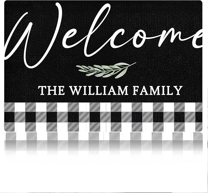 Custom Doormat with Family Name Sample Personalized Entryway Door Mat Front Door Mat for Outdoor Decor Entrance Mat Customised Rug Christmas Housewarming Gift with Anti-Slip Backing