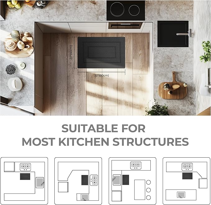 GRANNY SAYS Kitchen Mats for Floor Resist Dirt Kitchen Rugs Non Slip Washable, Small Rug for Sink Laundry Thick Durable Polypropylene Comfort Standing, 32" x 20", Charcoal Grey